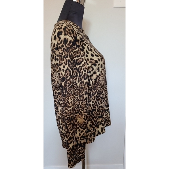 TRÏBE Black & Tan Leopard Print Long Sleeve Cotton Blend Top Size M NWT - Picture 3 of 4